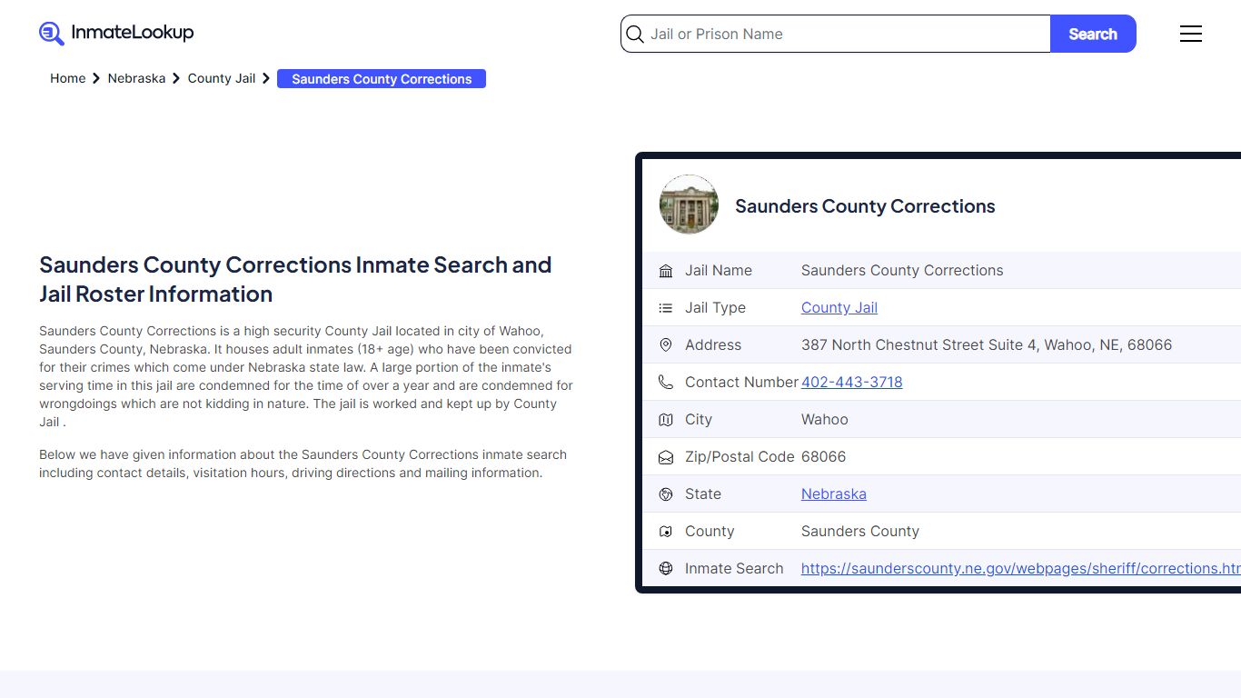 Saunders County Corrections Inmate Search, Jail Roster, Bookings ...