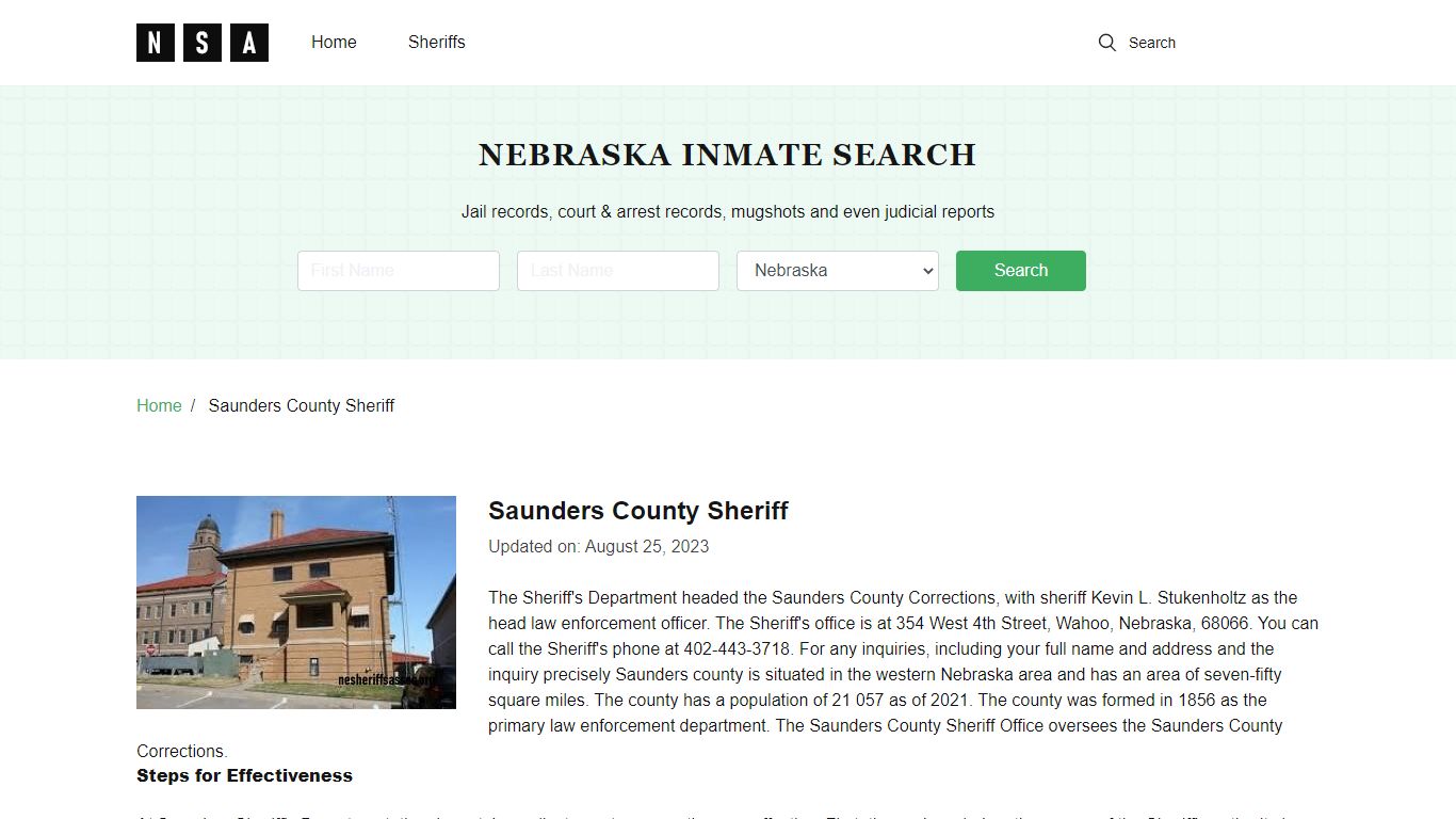 Saunders County Sheriff, Nebraska and County Jail Information