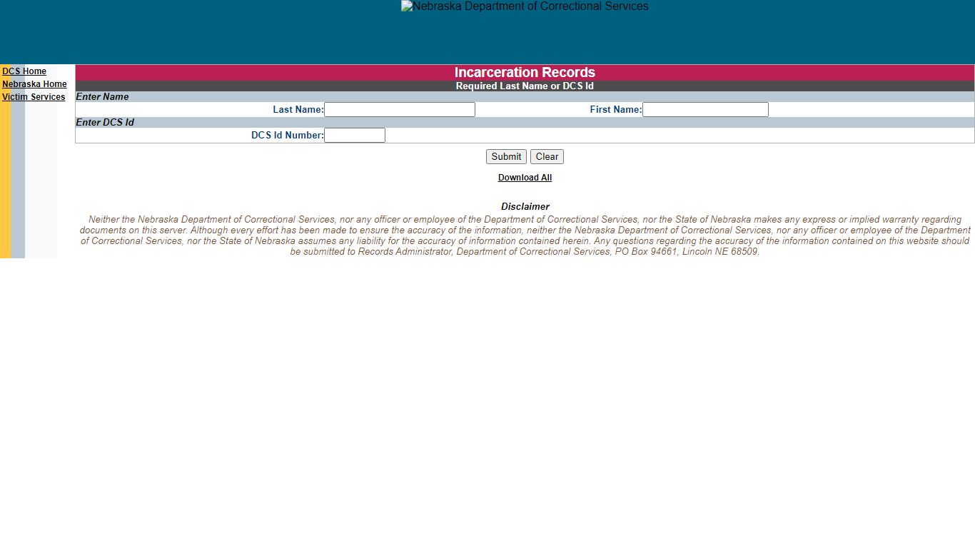 Incarceration Record Search - Nebraska